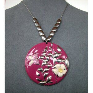 Silver & Pink Flower Pendant Necklace By NY 18" Chain 3" Extension